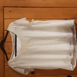 BOGO *Ivory silky blouse with Swiss Dot Overlay